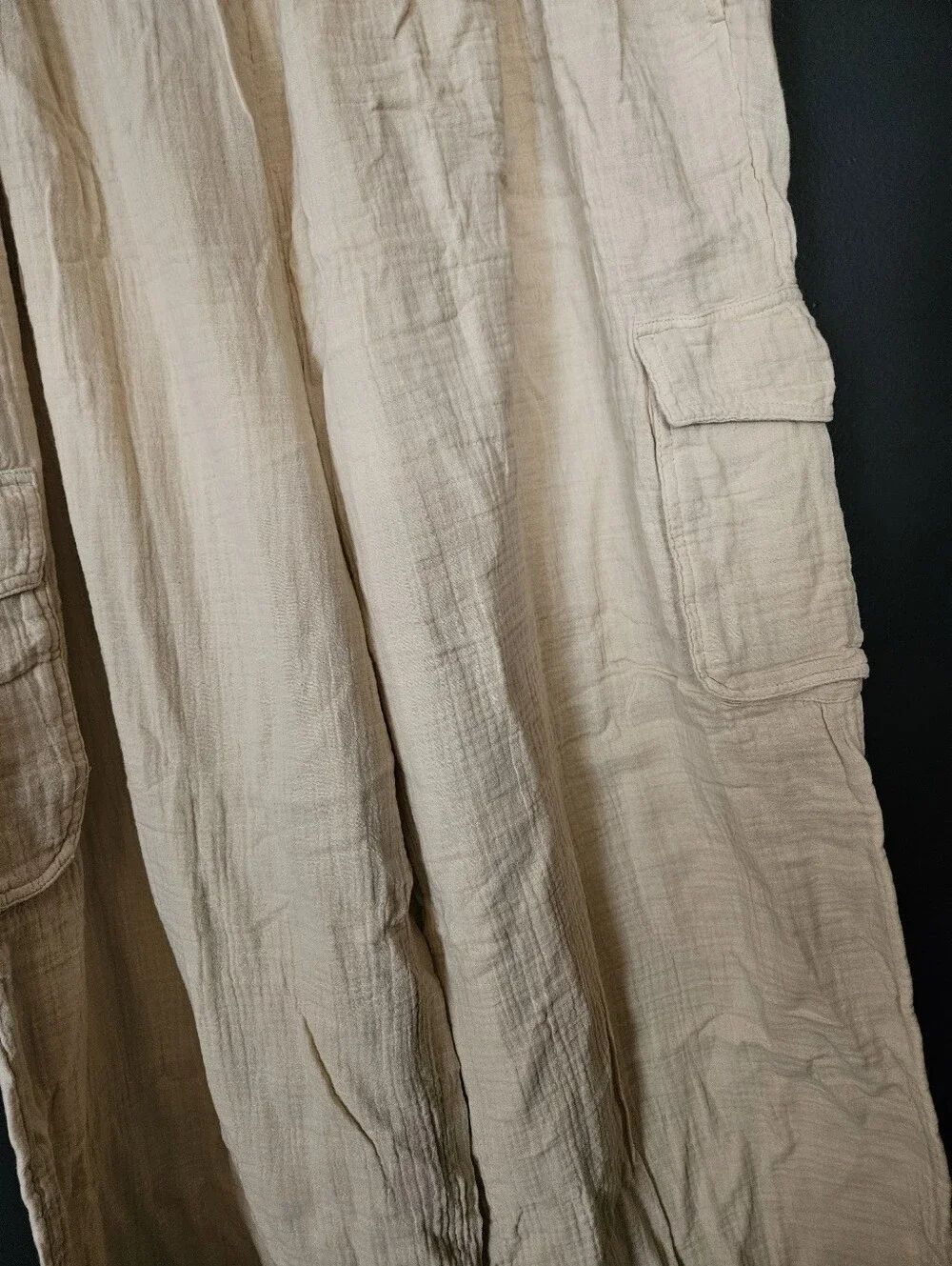 Aerie Cotton Gauze Wide Leg Cargo Pants Cream XL NWT - Picture 4 of 7